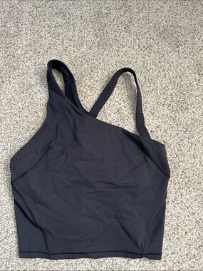 Everlux Black Asymmetrical Strappy Crop Tank